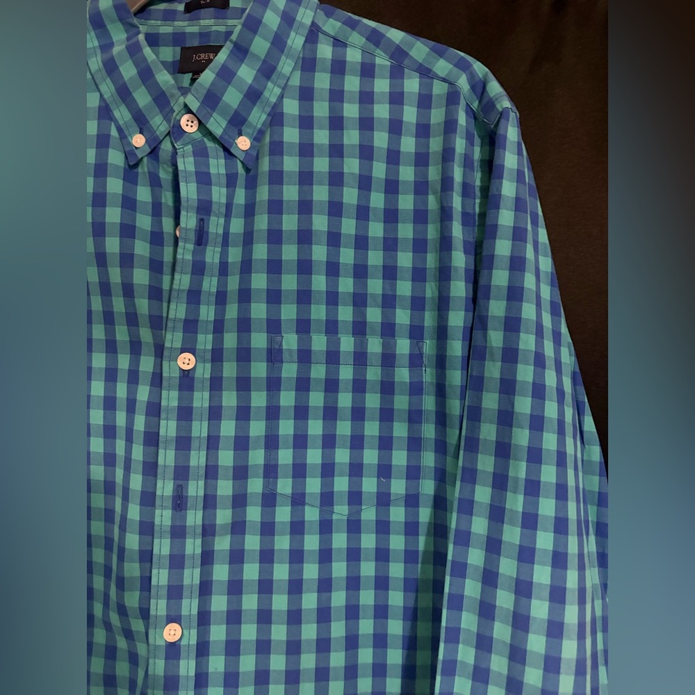 J. Crew Blue and Dark Blue Checkered Men's Shirt - Picture 5 of 5
